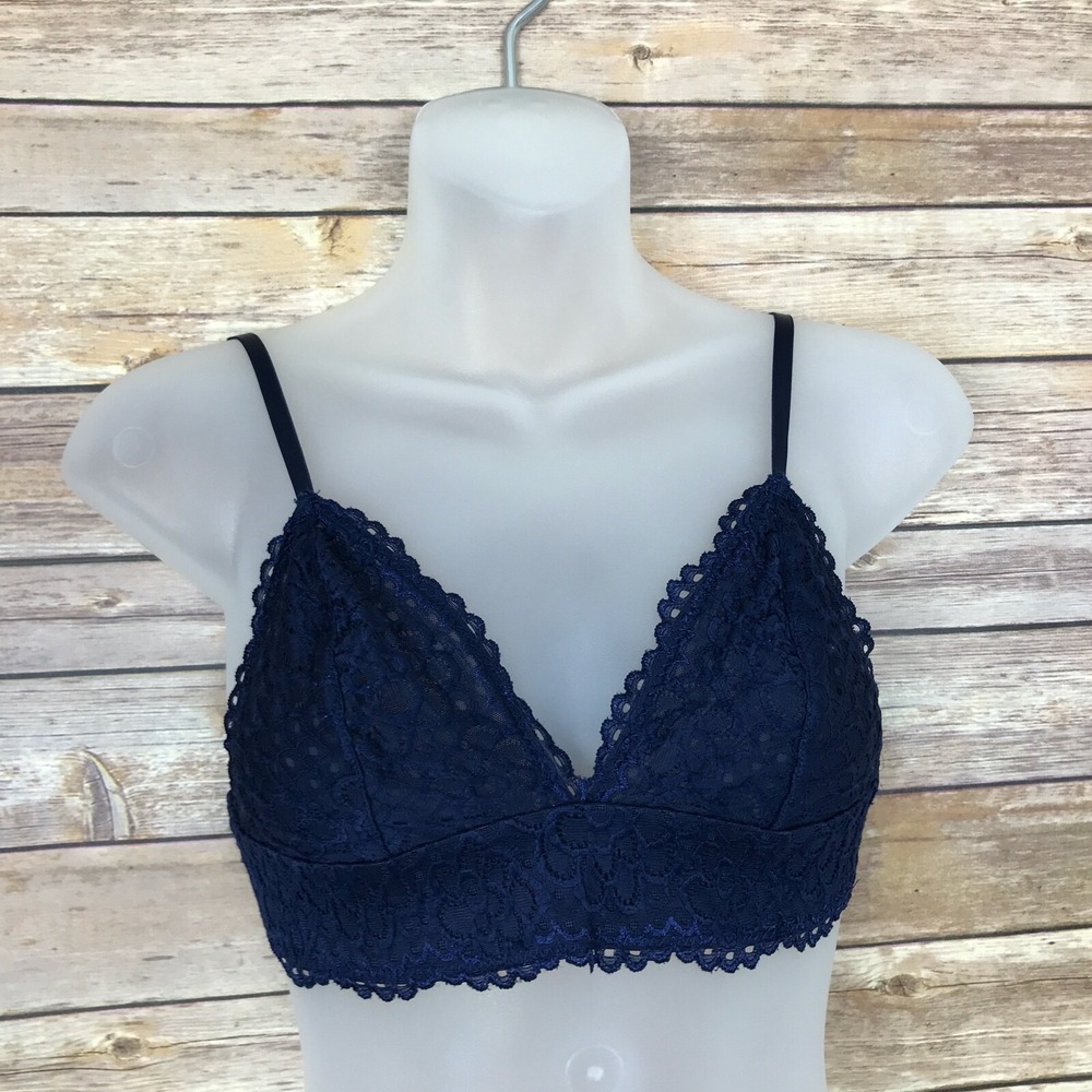 Secret Possessions Bra Womens M Blue Lace Bralette Triangle Wireless Solid